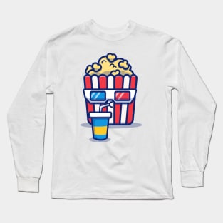 Cute Popcorn Drinking Soda Long Sleeve T-Shirt